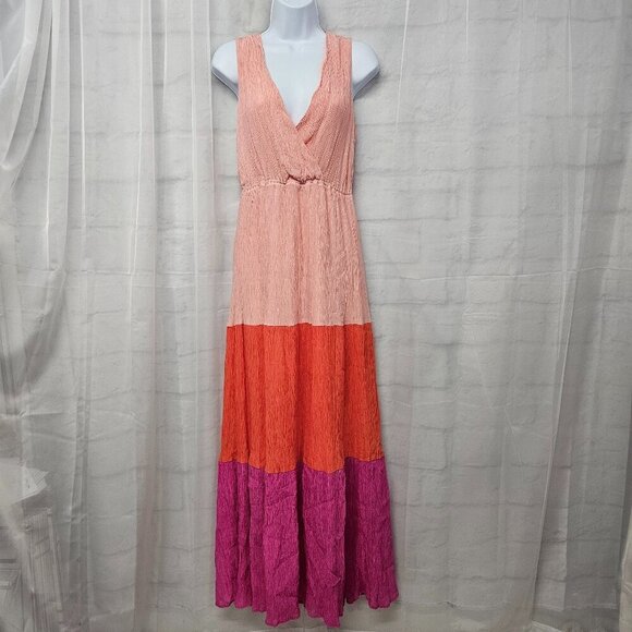 Flying Tomato Pink Orange Sleeveless Maxi Dress Colorblock Boho Festival M - Picture 1 of 11